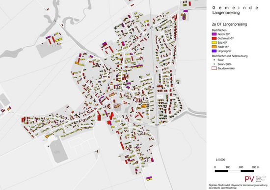 Potenzialanalyse PV-Anlagen auf Dächern im Ortsteil Langenpreising © Planungsverband Äußerer Wirtschaftsraum München (PV)