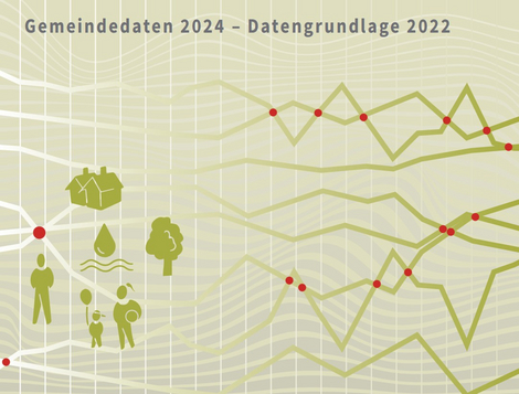 Icons von Menschen, Häusern und Graph im Hintergrund