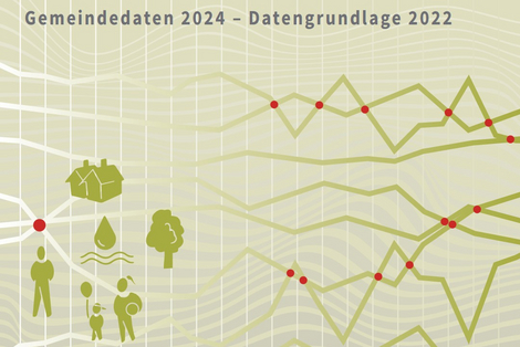 Icons von Menschen, Häusern und Graph im Hintergrund