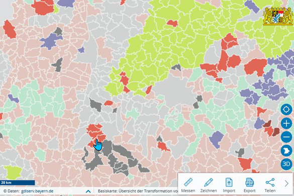 Karte der Region München mit eingefärbten Gemeinden