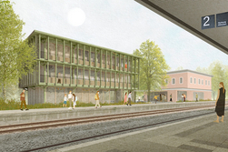 Entwur von Gebäude aus Sicht Bahngleis