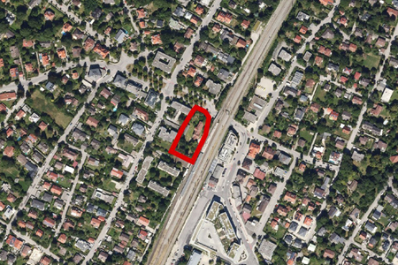 Luftaufnahme mit markiertem Plangebiet