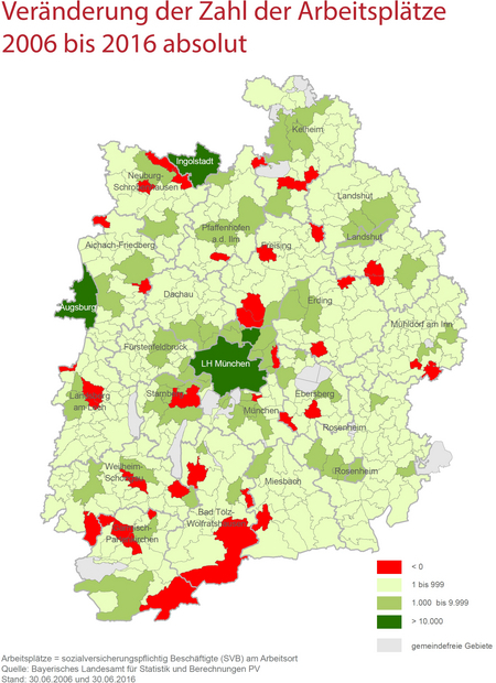 Veränderung der Zahl der Arbeitsplätze 2006 bis 2016