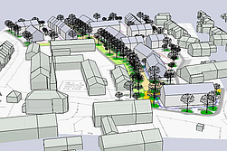 3D-Modell Städtebauliches Konzept Grasbrunn-Dorf © Planungsverband Äußerer Wirtschaftsraum München (PV)