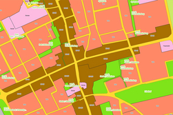 Plan mit farbigen Markierungen und textlichen Anmerkungen