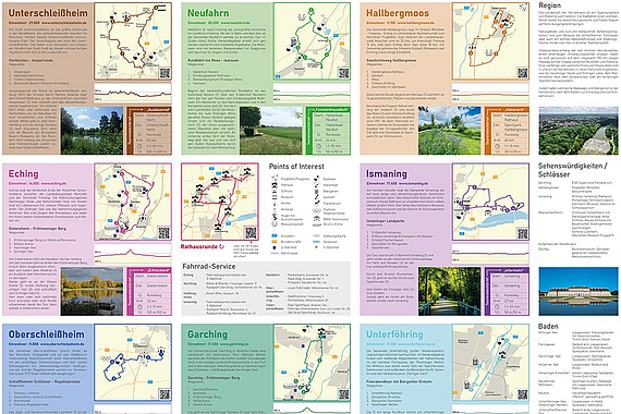 Rückseite der Radwanderkarte NordAllianz © Bildrechte: Kommunen der NordAllianz; Kartengrundlage & Gestaltung: Planungsverband Äußerer Wirtschaftsraum München (PV)