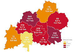Regionalisierte Bevölkerungsvorausberechnung bis 2039 Veränderung 2019 bis 2039 in % und absolut, Quelle: Bayerisches Landesamt für Statistik