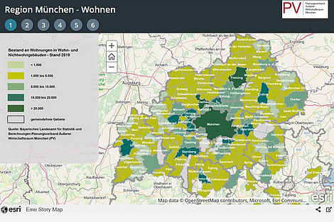 Interaktive Karte zu Wohnen © Planungsverband Äußerer Wirtschaftsraum München (PV); Story Map von esri