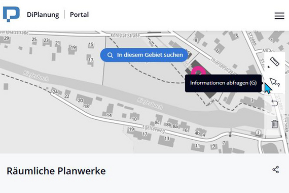 Screenshot des DiPlan Portals mit Karte 