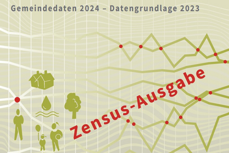 Icons von Menschen, Häusern und Graph im Hintergrund