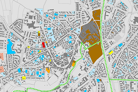 Ausschnitt aus dem Flächenressourcenkataster der Stadt Dachau mit dem MD-Gelände © Planungsverband Äußerer Wirtschaftsraum München (PV); Geobasisdaten © Bayerische Vermessungsverwaltung Ausschnitt aus dem Flächenressourcenkataster der Stadt Dachau mit dem MD-Gelände © Planungsverband Äußerer Wirtschaftsraum München (PV); Geobasisdaten © Bayerische Vermessungsverwaltung