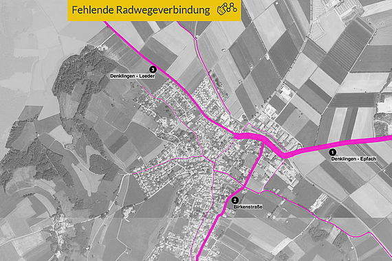 Fehlende Radwegverbindungen in Denklingen © Planungsverband Äußerer Wirtschaftsraum München (PV); Geobasisdaten © Bayerische Vermessungsverwaltung 04/2020